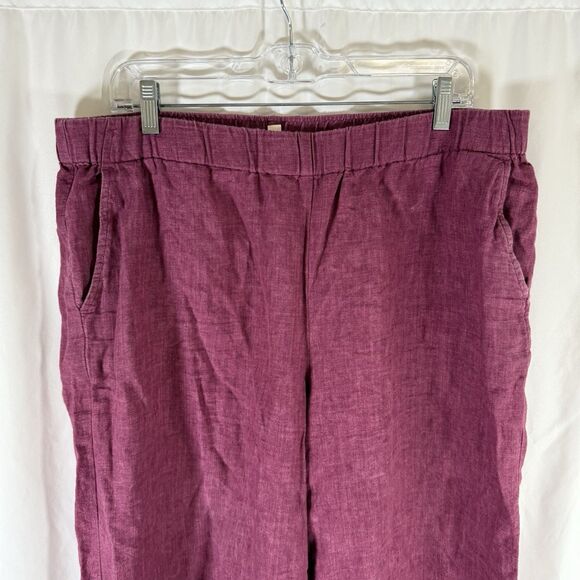 Eileen Fisher Organic Linen Pants Women's Large Purple Pull On Pockets Wide Leg - Picture 2 of 8